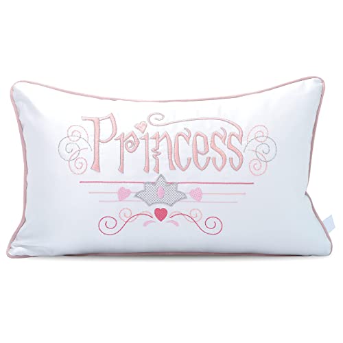 Personalizable Decorative Princess Embroidery Lumbar Throw Pillow Cover Xhite And Pale Pink For Girl Room Bed Chair Sofa Nursery Decor