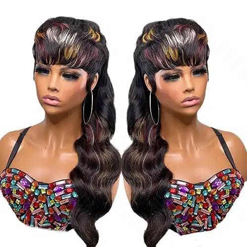 Purplesexy Mullet Wigs For Black Women Human Hair Inch Multi Color Body Wave Mullet Pixie Cut Wigs With Bangs A Brazilian Virgin Remy Human Hair Wigs Mullet Haircut Glueless Wigs