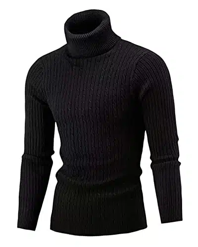 Qzh.duao Men'S Casual Slim Fit Turtleneck Pullover Sweaters, Black, Us X Large = Tag Xl