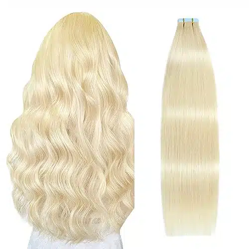 Suyya Tape In Hair Extensions Human Hair Bleach Blonde Inches Gpack Pcs Straight Seamless Skin Weft Tape In Hair Extensions(Inches #Bleach Blonde)