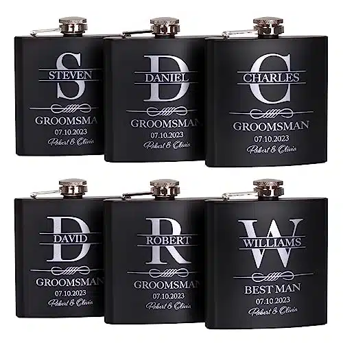 Set Of , Groomsmen Gifts For Wedding  Personalized Groomsmen Flasks Woptional Gift Box, Bachelor Party Team, Oz. Custom Engraved Hip Flasks For Best Man And Groomsman Proposal #, Stainless Steel