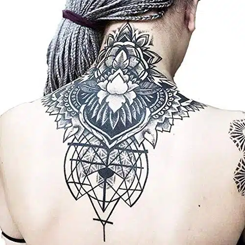 Temporary Floral Tattoos Adults For Women Temporary Neck Long Lasting Temp Realistic Fake Unique Tattoo Mandala Body Flowers Sticker Women Real Looking Fake Tatoos (Geometry)