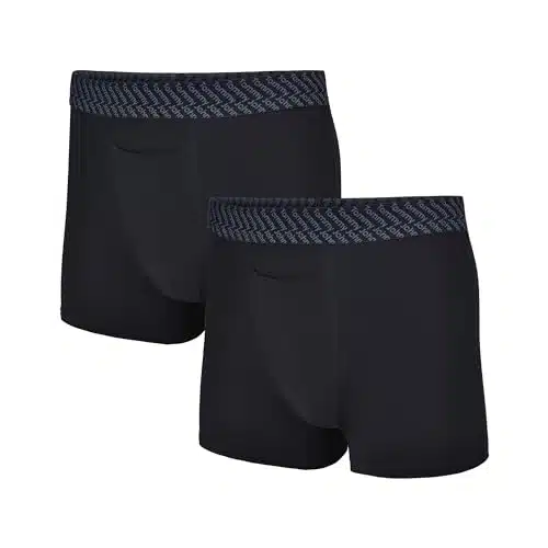 Tommy John Mens Trunk    Pack   Underwear   Cotton Basics Boxers With Supportive Contour Pouch   Naturally Breathable Stretch Fabric For Daily Wear   Comfortable Inseam (Black, Large)