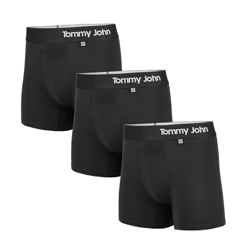 Tommy John Men’s Underwear – Cool Cotton Hammock Pouch Trunk with Shorter Inseam – Comfortable, Breathable Underwear, Black, Large, Pack