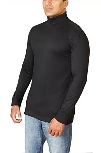 Utopia Wear Premium Mens Sweater, Cotton Blend Knitted Turtleneck Men T Shirt Pullover, Long Sleeve, Black