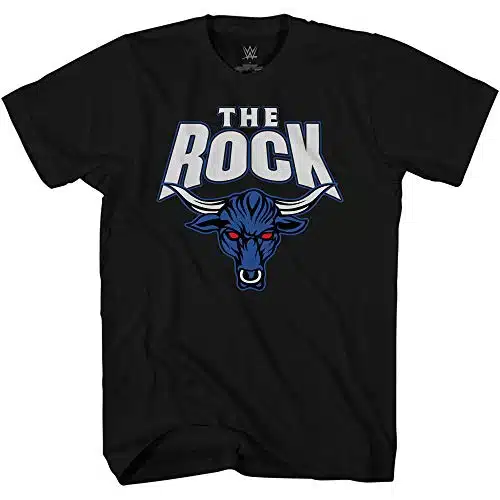 Wwe Mens The Rock Shirt   The Brahma Bull Superstar Tee   Dwayne Johnson World Wrestling Champion T Shirt (Black, Medium)