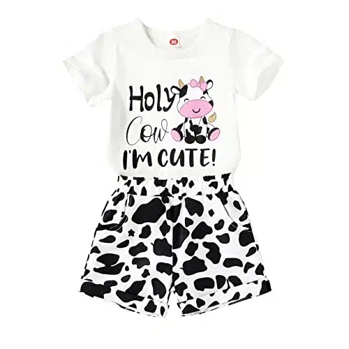 Younger Tree Toddler Baby Girl Clothes Summer Outfits Cute Cow Printed T Shirt And Shorts Pcs Little Girls Clothing (Cute Cow, T)