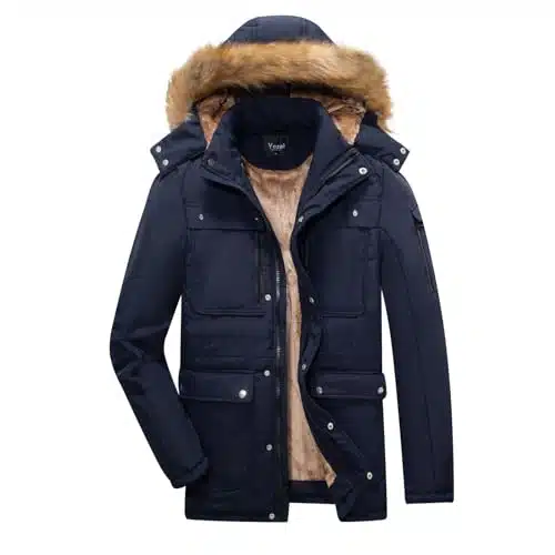 Yozai Men Winter Coats, Warm Winter Jackets For Mens Water Resistant Ski Snow Jackets Mountain Detachable Hooded Parka Blue Large
