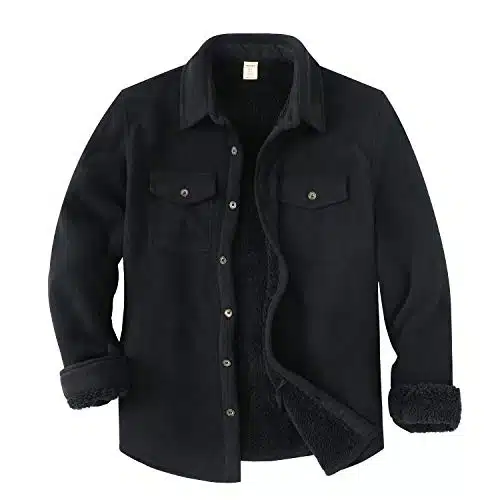 Zenthace Men'S Warm Sherpa Lined Fleece Plaid Flannel Shirt Jacket(All Sherpa Fleece Lined) Black L