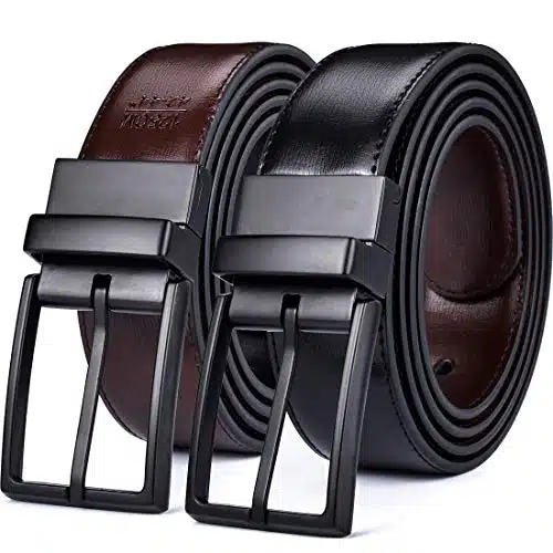 Beltox Fine Men'S Dress Belt Leather Reversible Ide Rotated Buckle Gift Boxblackbrown Belt With Black Buckle,