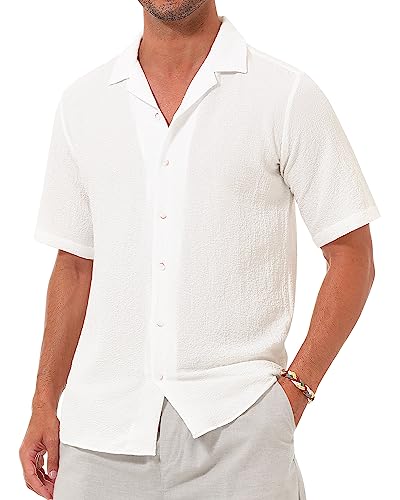Alimens Gentle Mens Seersucker Hawaiian Shirts Casual Short Sleeve Button Down Shirt For Men Summer Beach Shirtwhite X Lagre Alimens & Gentle Men'S Seersucker Hawaiian Shirts Casual Short Sleeve Button Down Shirt For Men Summer Beach Shirt(White, X Lagre)