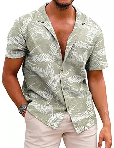 Coofandy Men'S Linen Short Sleeve Shirts Button Down Casual Summer Shirts Front Pocket