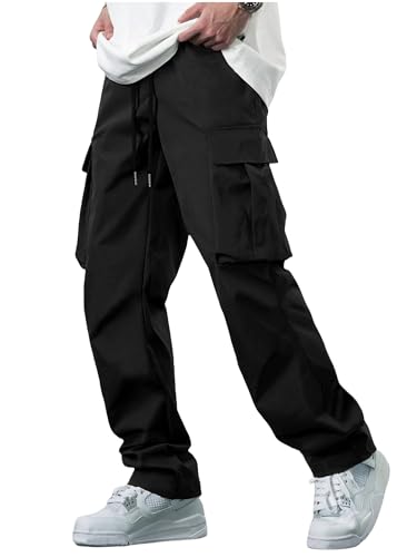 Comdecevis Mens Casual Cargo Pants Workout Joggers Stretch Sweatpants Hiking Drawstring Tactical Pants With Multi Pockets Black Comdecevis Men'S Casual Cargo Pants Workout Joggers Stretch Sweatpants Hiking Drawstring Tactical Pants With Multi Pockets Black