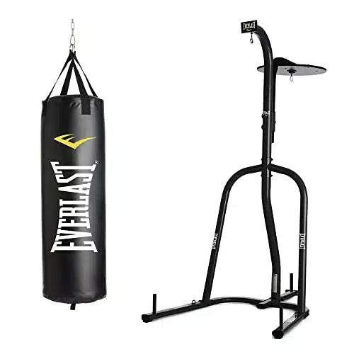 Everlast Dual Station Heavy Duty Powder Coated Steel Heavy And Speed Bag Stand And Nevatear Pound Hanging Mma Boxing Heavy Punching Bag, Black