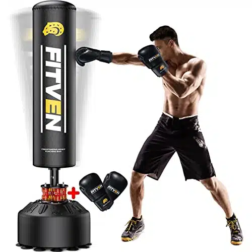 Fitven Freestanding Punching Bag '' Lbs With Boxing Gloves Heavy Punching Bag With Suction Cup Base For Adults   Men Stand Kickboxing Bag Boxing Bag For Home Office