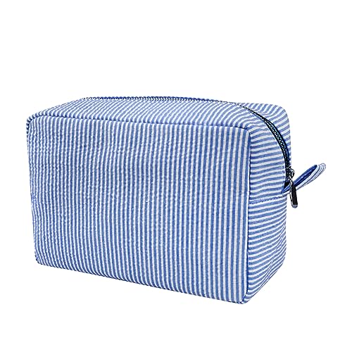 Gfu Makeup Bag For Women Cute Cosmetic Bag Lightweight Toiletry Make Up Bag Large Seersucker Aesthetic Organizer Storage Pouch For Girls Women And Moms Gifts Blue Gfu Makeup Bag For Women, Cute Cosmetic Bag, Lightweight Toiletry Make Up Bag, Large Seersucker Aesthetic Organizer Storage Pouch For Girls, Women And Moms Gifts, Blue