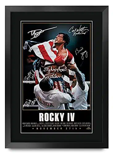Hwc Trading Rocky Iv The Cast Rocky Sylvester Stallone Dolph Lundgren Carl Weathers X Framed Gifts Printed Poster Signed Autograph Picture For Movie Fans   X Inches Framed