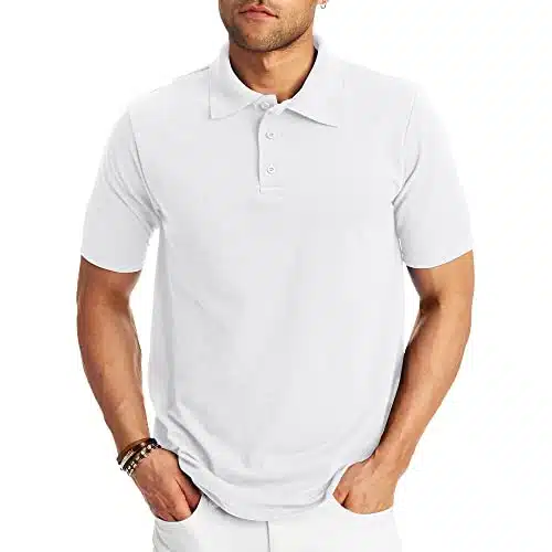 Hanes Men'S Short Sleeve X Temp W Freshiq Polo, White, Large