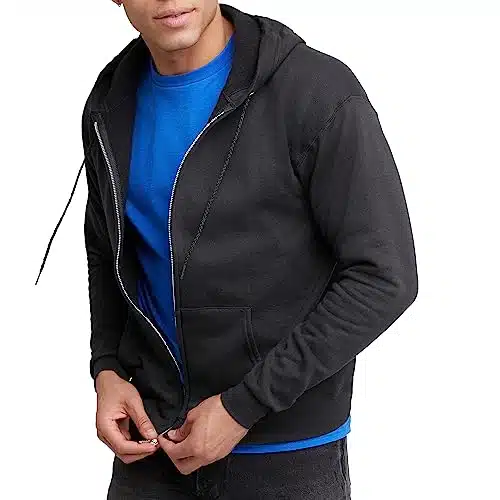 Hanes Mens Full Zip Eco Smart Hoodie Athletic Sweatshirts, Black, Large Us