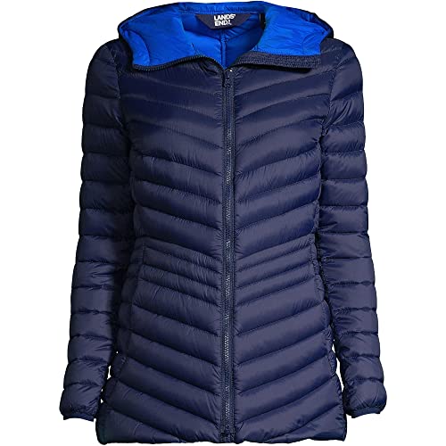 Lands End Womens Chevron Hooded Long Wanderweight Down Jacket Deep Sea Navy Plus Lands' End Womens Chevron Hooded Long Wanderweight Down Jacket Deep Sea Navy Plus X