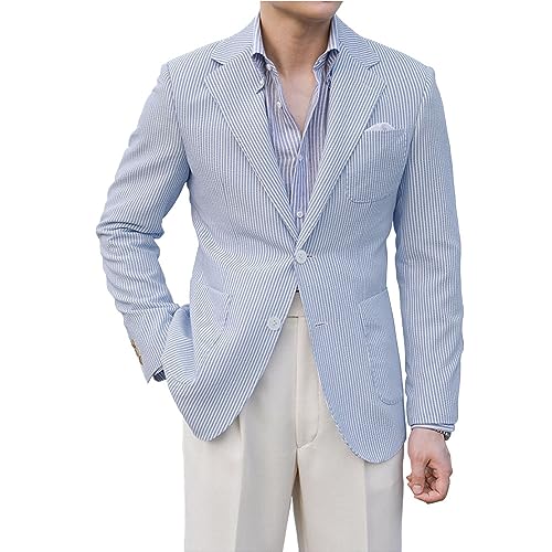 Leisure Mens Seersucker Jacket Summer Suits Jacket Blue Formal Slim Fit Blazer Breathable Outfit Leisure Mens Seersucker Jacket Summer Suits Jacket Blue Formal Slim Fit Blazer Breathable Outfit