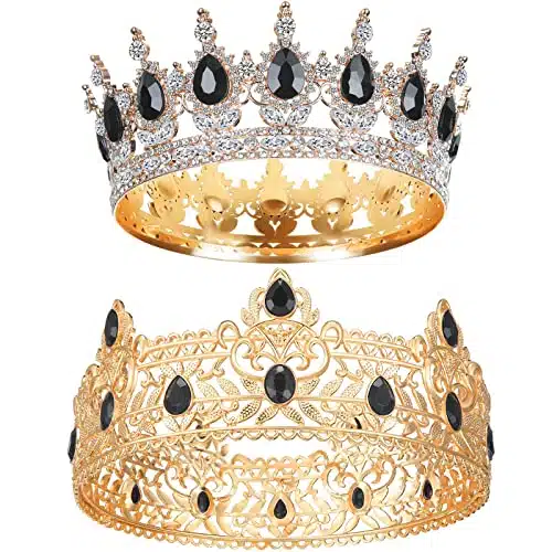 Mtlee Pcs Prom King And Queen Crowns King Crowns For Men Royal Crown With Blue Rhinestone Queen Crowns For Women Halloween Wedding Birthday Graduation(Delicate Style)