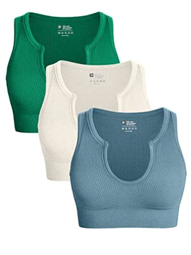 Oqq Womens Piece Medium Support Crop Top Seamless Ribbed Removable Cups Workout Yoga Sport Bra Green Beige Blue Oqq Women'S Piece Medium Support Crop Top Seamless Ribbed Removable Cups Workout Yoga Sport Bra Green Beige Blue