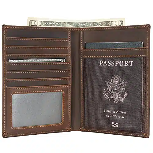 Polare Luxury Rfid Blocking Leather Passport Holder Travel Wallet For Men And Women (Dark Brown)