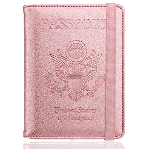 Walnew Rfid Passport Holder Cover Wallet For Women Men, Pu Leather Card Holder Passport Case Travel Essentials For Family Vacation, Rosegold