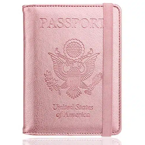 Walnew Rfid Passport Holder Cover Wallet For Women Men, Pu Leather Card Holder Passport Case Travel Essentials For Family Vacation, Rosegold