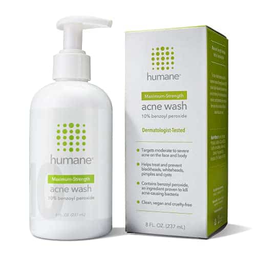 Humane Maximum Strength Acne Wash   % Benzoyl Peroxide Acne Treatment For Face, Skin, Butt, Back And Body   Fl Oz   Dermatologist Tested Non Foaming Cleanser   Vegan, Cruelty 