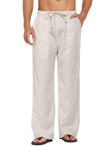 Coofandy Men Linen Yoga Beach Cool Long Pants Stretchy Drawstring Waist Trousersstraight Coofandy Men Linen Yoga Beach Cool Long Pants Stretchy Drawstring Waist Trousers,Straight