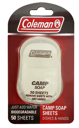 Coleman Camp Soap Sheets Dispenser   Portable Hand And Dish Soap For Traveling, Camping, And Outdoor Adventures   Biodegradable Travel Soap Sheets   Essential Camping Gear   S