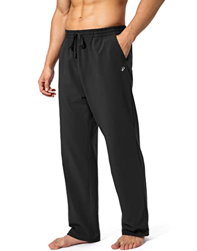 Pudolla Mens Cotton Yoga Sweatpants Athletic Lounge Pants Open Bottom Casual Jersey Pants For Men With Pockets Black Large Pudolla Men'S Cotton Yoga Sweatpants Athletic Lounge Pants Open Bottom Casual Jersey Pants For Men With Pockets (Black Large)