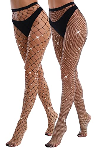 Vebzin Pack Sparkly Large And Medium Mesh Black Fishnet Tights Glitter Rhinestone Outfit Fishnets Leggings Stockings For Women Vebzin Pack Sparkly Large And Medium Mesh Black Fishnet Tights Glitter Rhinestone Outfit Fishnets Leggings Stockings For Women