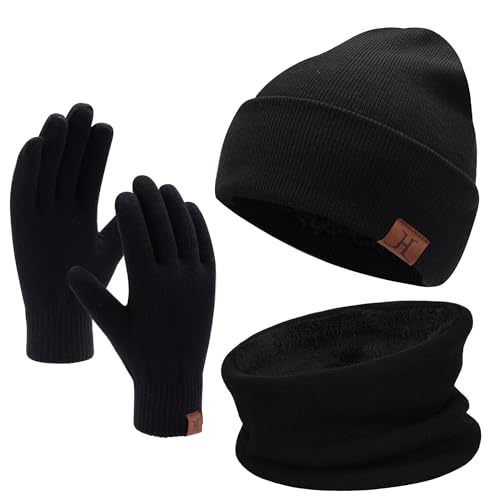 Winter Men Beanie Hat Scarf Touch Screen Gloves Pieces Winter Warm Clothing Set For Men Black One Size Winter Men Beanie Hat, Scarf, Touch Screen Gloves, Pieces Winter Warm Clothing Set For Men, Black, One Size