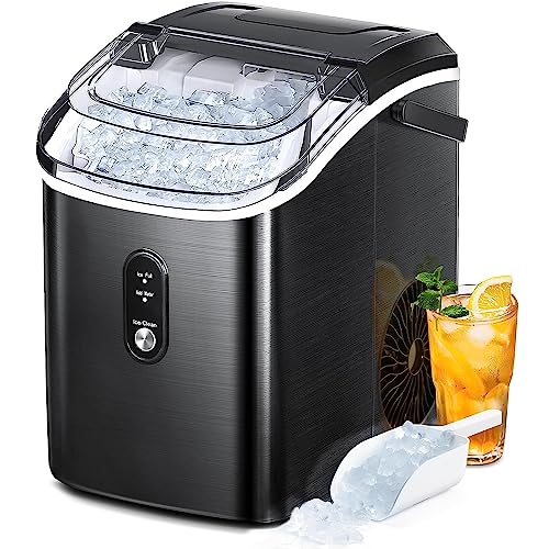 AGLUCKY Nugget Ice Maker Countertop, Portable Pebble Ice Maker Machine, lbsDay Chewable Ice, Self Cleaning, Stainless Steel, Pellet Ice Maker for HomeKitchenOffice (Black)