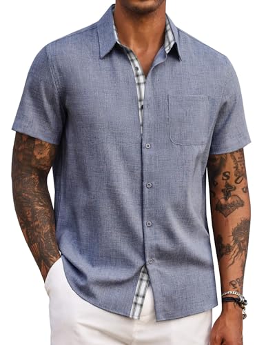 Coofandy Mens Button Down Shirt Summer Beach Shirt Short Sleeve Untuckit Shirt Dark Blue Coofandy Men'S Button Down Shirt Summer Beach Shirt Short Sleeve Untuckit Shirt Dark Blue