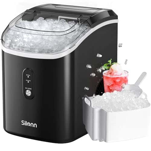 Nugget Countertop Ice Maker, Silonn Chewable Pellet Ice Machine with Self Cleaning Function, lbsH for Home, Kitchen, Office, Black