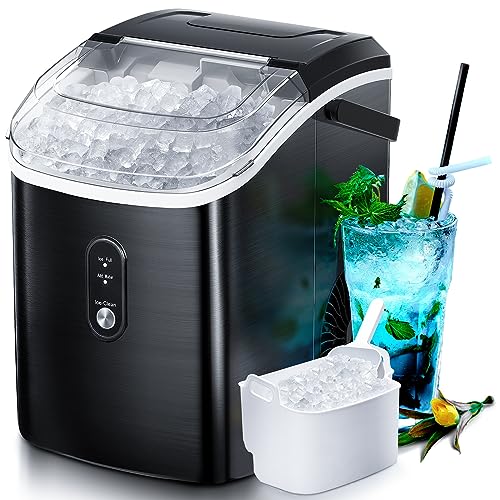 Nugget Countertop Ice Maker with Soft Chewable Pellet Ice, Pebble Portable Ice Machine, lbs Per Day, Self Cleaning, Sonic Ice, One Click Operation, for Kitchen,Office Stainles